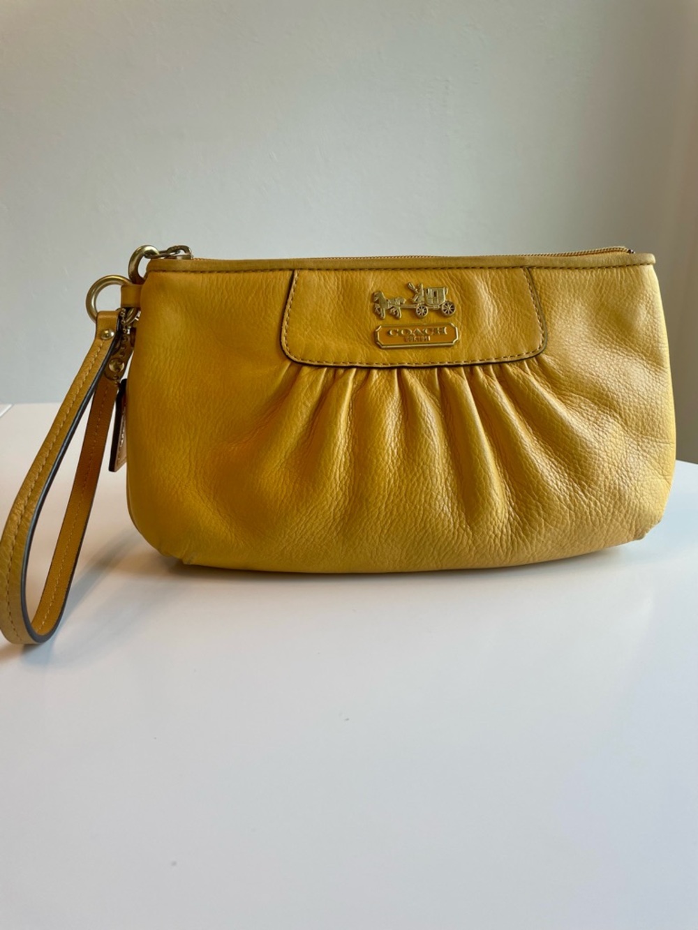Coach Y2K Yellow Pebbled Leather Wristlet with Adjustable Clutch strap